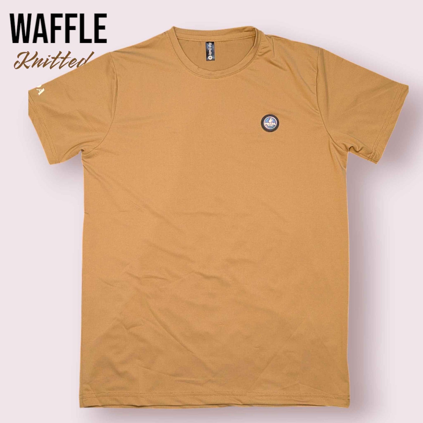 Waffle Knitted (Camel) Super Stretch Round Neck Tee