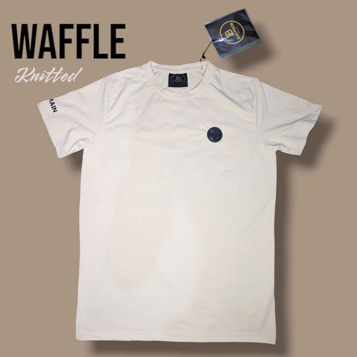 Waffle Knitted (Off White) Super Stretch Round Neck Tee