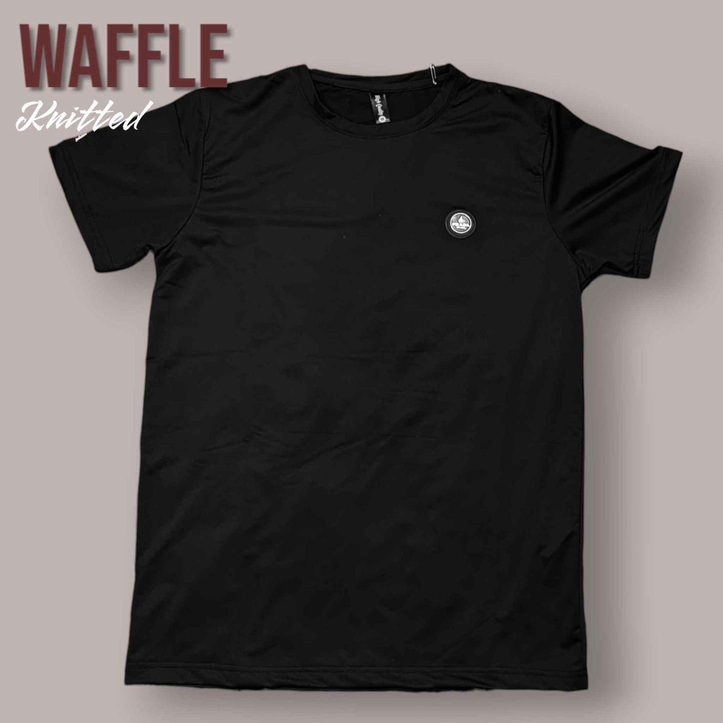 Waffle Knitted (Black) Super Stretch Round Neck Tee